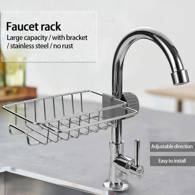 Kitchen Stainless Steel Adjustable Faucet Drain Rack Sponge Holder,  Stainless Steel Faucet Storage Rack, Adhesive Sink Caddy Organizer for  Brush, ...