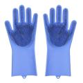 MAGIC SILICON DISH WASHING GLOVES WITH BRUSH SPONGE WASH SCRUBBER- 1 PAIR. 