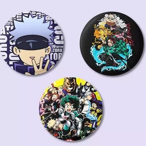 Anime Button Badges For Japanese Cartoon Fans Girls And Boys Round Shape (Pack Of 3)