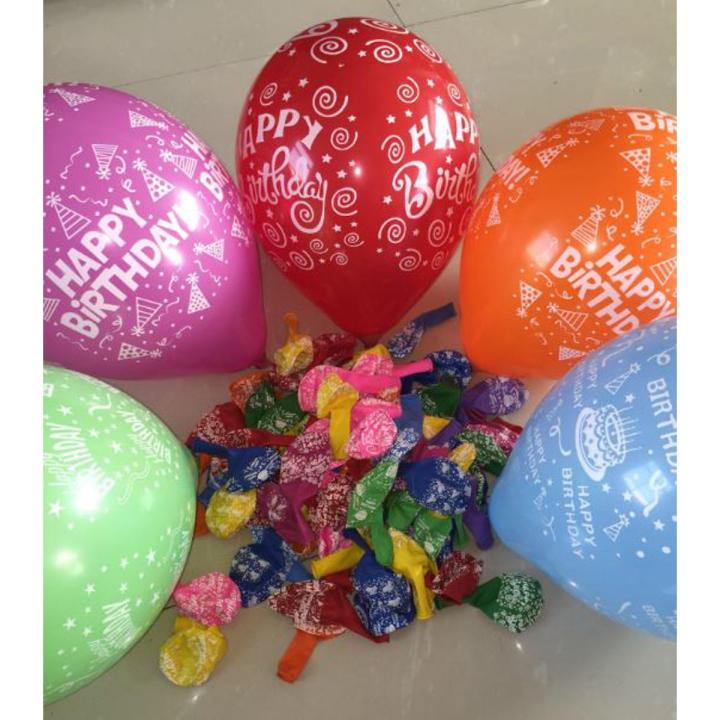 Pack of 100 Happy Birthday Printed Balloons with Small Air Pump for Birthday Balloon For Birthday Party Decorations
