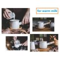 Enamel Milk Pan, Mini Butter Warmer 10cm Enamelware Saucepan Pan Cookware with Wooden Handle, Perfect Size for Heating Smaller Liquid Portions. (White). 