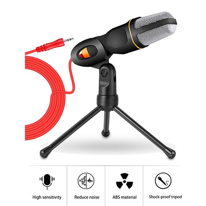 【COD+Ready Stock + FREE Shipping】Wired Microphone With Mic Stand Professional 3.5mm Jack Recording Condenser Microphone Compatible With PC Laptop Singing Gaming