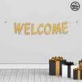 Welcome Glitter Banner For Party Decoration, Cursive Writing Style Wall Hanging, Baby Shower, Born Baby Birthday Banner in Gold, Black, Rose Gold Home Decor Bunting. 