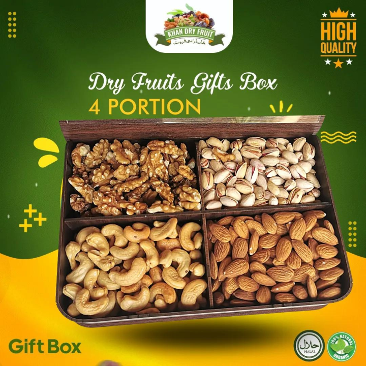 Dried Fruit Gift Box, Dry Fruit Baskket 4 Portion, Wooden Quality
