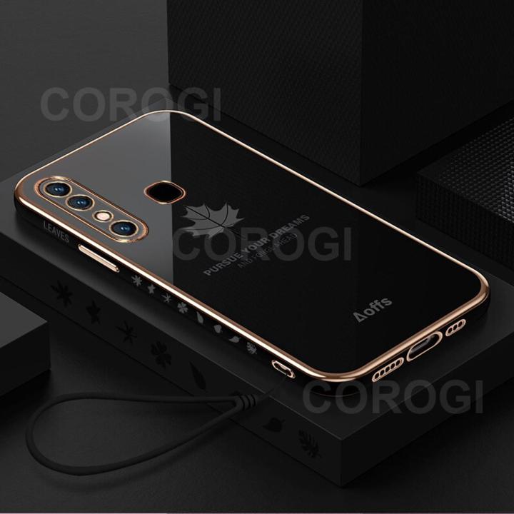 For Infinix Hot 8 Back Cover Luxury 6D Plating Maple Leaf Side Pattern Soft Silicone Square Mobile Phone Case