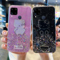 Phone case Realme C12 Shiny Ring Case Glitter Soft Transparent Hello Kitty Cases For Realme C12 Back Cover Stars Moon Girls. 