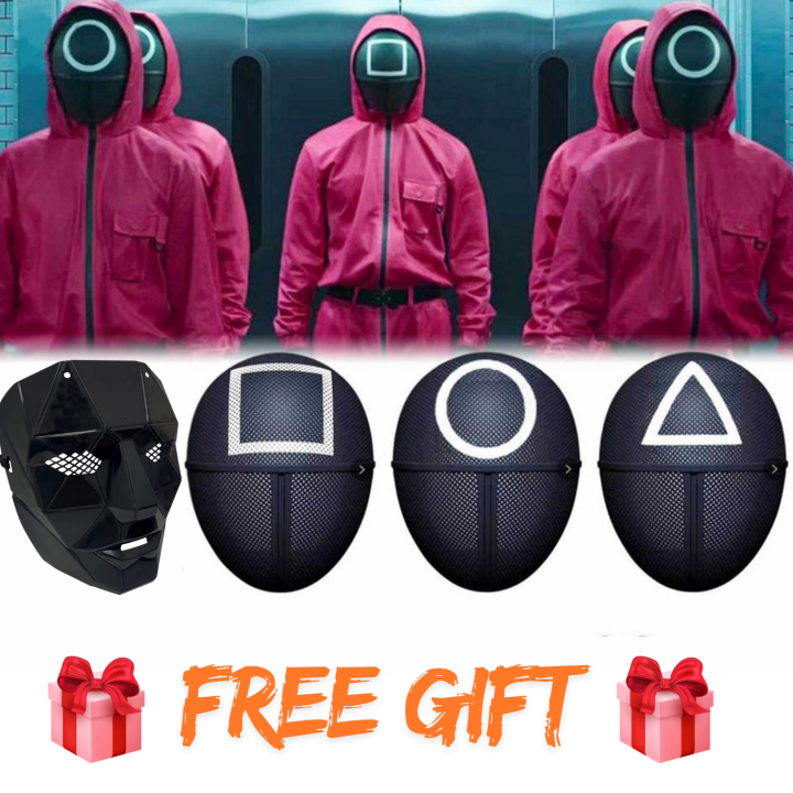 Squid Game Mask Collection | Front Man, Guard (Triangle, Square, Circle) | Halloween, Cosplay & Costume Party Masks | Plastic Material (with surprise gift inside the parcel)