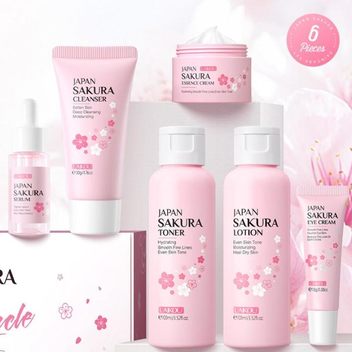 Facial Products Kit Sakura Skin Care Set Facial Cleanser Face Cream Sunscreen Facial Mask Eye Cream Skincare Product