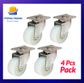 4Pcs Universal Caster Wheels 2" Furniture Wheel Castor White PP Nylon Dual Roller Wheel For Platform Trolley Chair. 