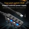 Usb Hub 4 Port HUB 5Gbps High Speed Data Power Splitter Adapter With Switch And Led Indicator Hub For PC. 
