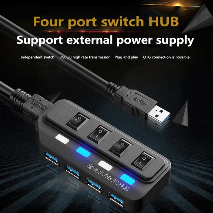 Usb Hub 4 Port HUB 5Gbps High Speed Data Power Splitter Adapter With Switch And Led Indicator Hub For PC