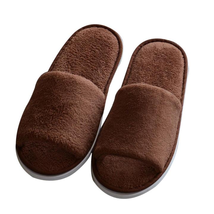 Unisex Coral Fleece Warm Open Toe Home Indoor Shoes Hotel Slippers