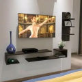 ESTANTERIA Black Stack Engineered Wood Wall Mount TV Entertainment Unit with Set Top Box Stand and Wall Shelves Display Rack customised. 