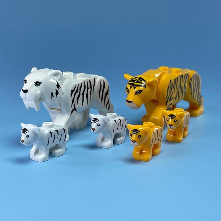 【HOT】 Animals Figures Sabertooth Baby Tiger Mammoth Leopard Figure Model Building Blocks Kits Toys For Children Wild Animal Kids Gifts