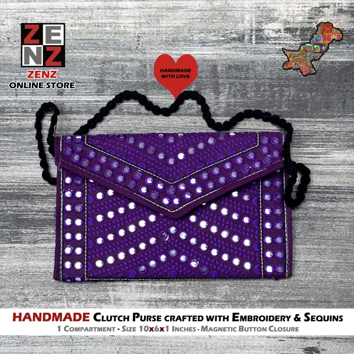 ZENZ Pakistani Traditional Sindhi Embroidery Hand Made Bag Purse Clutch Size 12x8 and 10x6 and 9x7 inches Embroidered S