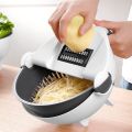 Magic Vegetable Cutter with Drain Basket 9 in 1 Multi-functional Kitchen Veggie Fruit Shredder Grater Slicer. 