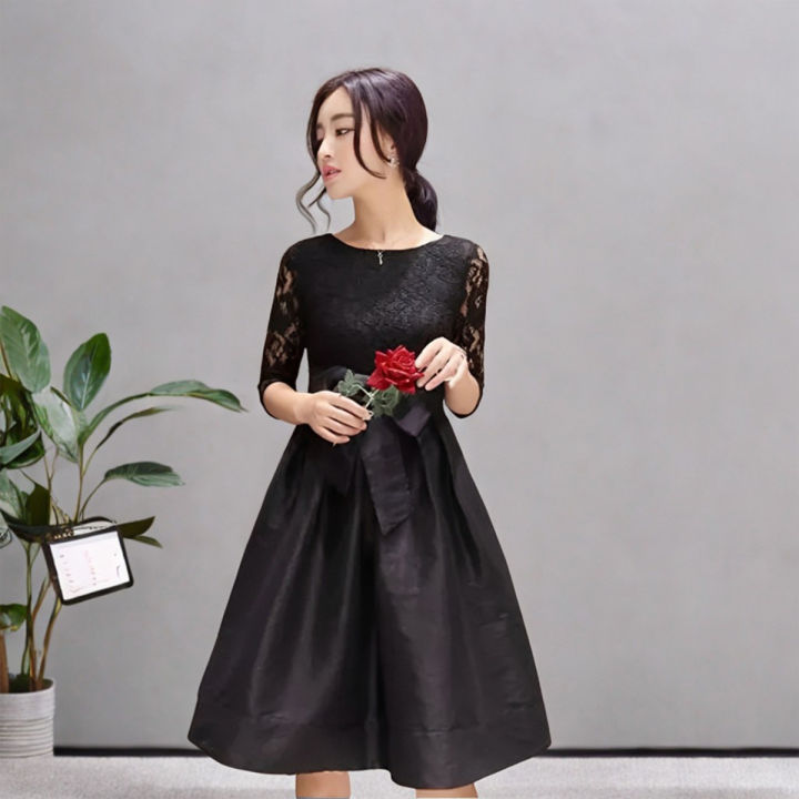 Star Garnet Bow Belt Silk Frock for Girls & Ladies (B-111)