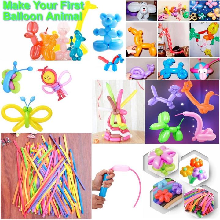100 Pieces BirthDay Party Event Balloon Animal For BackDrop Decoration with Free Air Pump/Kids Fun Activity Balloons Shapes/Twisting Long Balloons/Twist Balloons