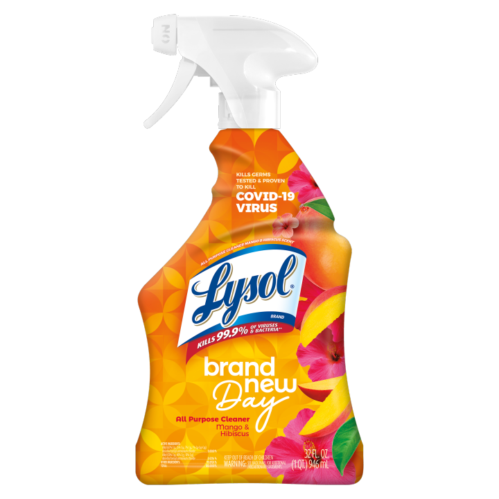 Lysol All-Purpose Cleaner, Sanitizing and Disinfecting Spray, To Clean and Deodorize, Mango & Hibiscus Scent, 32oz 916ml