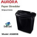 Aurora AS-680SB paper Shredder, 6 sheets Strip cut Shredder (6mm) with 10ltr bin, Shred Credit Card/Mail/Staple/Clip, P-2 Security Level Document Shredder with 220mm throat width, small size portable shredder ideal for home and office use.. 