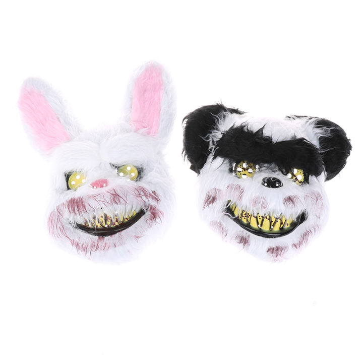 Halloween Mask Bloody Killer Rabbit Mask Teddy Bear  Plush Cosplay Horror Mask-Angelia