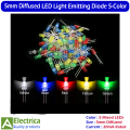 50pcs 5mm Diffused LED Light Emitting Diode Assorted Colors Red Green Yellow Blue White – 20mA Bright DIY LED Kit for Arduino, Electronics & Projects by Electrica. 