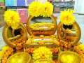 Mehndi  Tray  Golden With Three Mirror, Three Diya, & Tissue Box. 