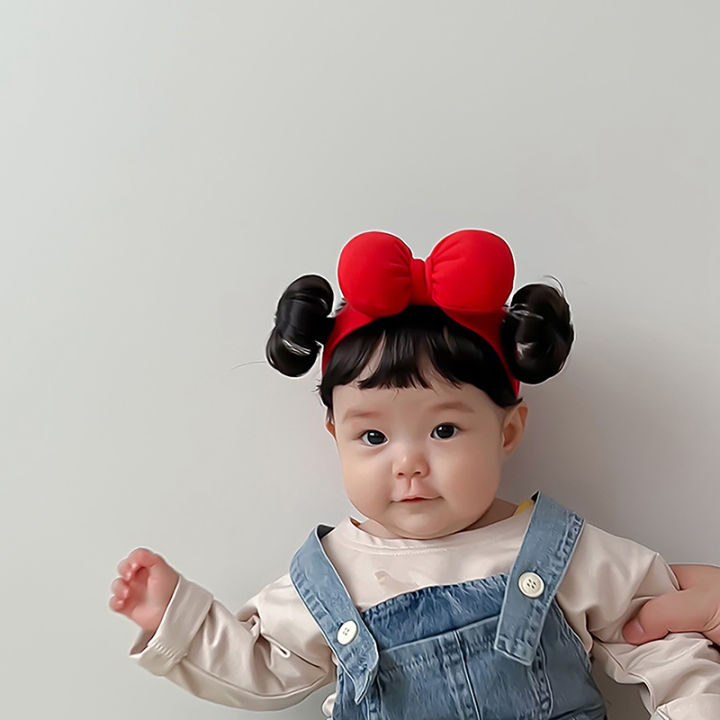 Hair Accessories Fashion Cute Cotton Bow Infant Baby Girl Hair Wig Hat Hairpiece Newborn Children Kids Girls Headbands Headwear Yao Store
