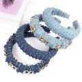 1 Pc Girls Fashion Headband Jean Head Bands Metal Hoop Design Blue Unique Style Women Elegant Padded Head Pieces. 