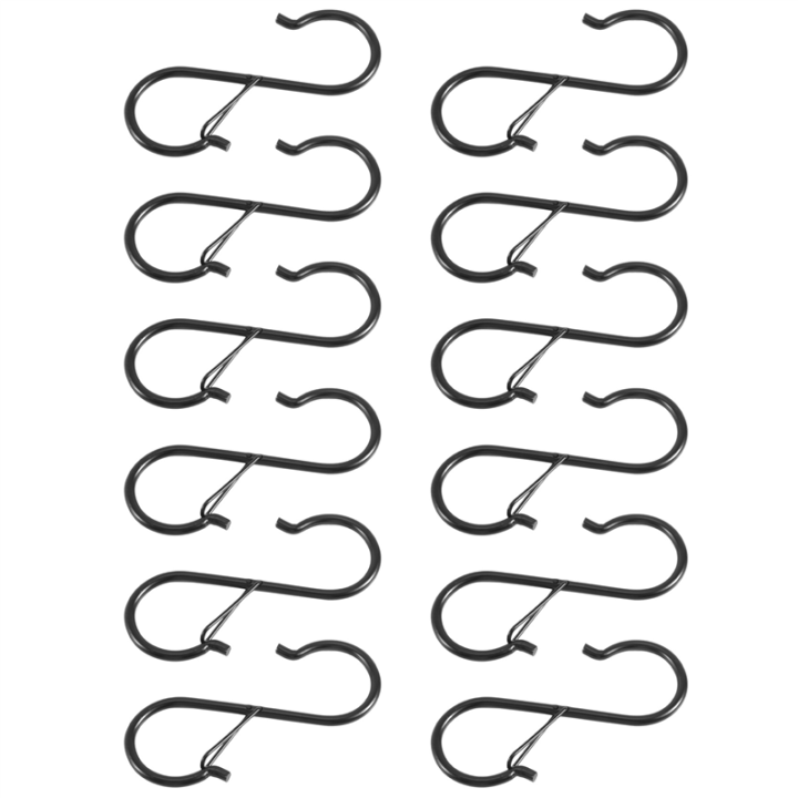 12PCS S Hooks for Hanging for Kitchen Utensil and Closet Rod - Black