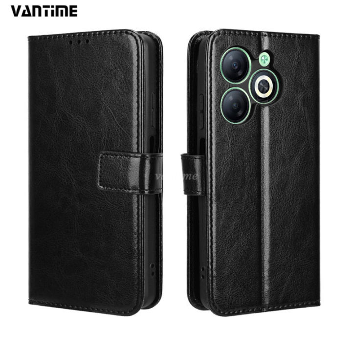 Vantime for Infinix Smart 8 / Smart 8 Pro / Smart 8 Plus Retro Crazy-horse Wallet Case Cards Holder Flip Cover