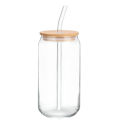 Round Glass Tumbler Can with Glass Straw and Lid Glass Sipper with Straw for Fruit Juice Milk Mug. 