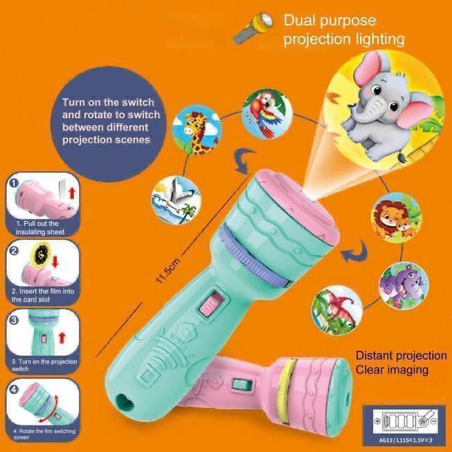 Projector Flashcard Projection Kids Handy Flash Light with 3 Cards I Projector Flash light ...