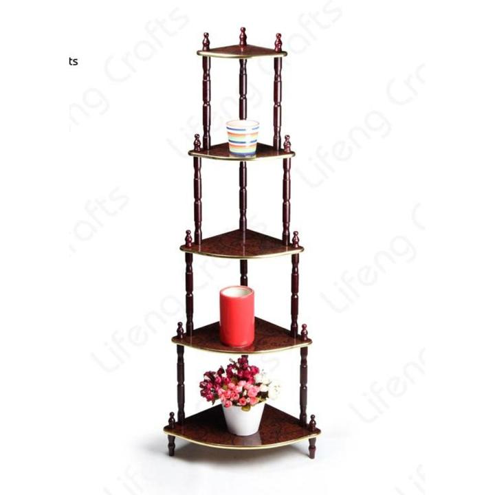 The Drawing Room-Hot Sale Best Design Decorative Rack 5 Tier Wood Corner Shelf for Living Room