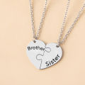 2 Pcs/Set Brother Sister Matching Necklace Stainless Steel Heart Puzzle Pendant Necklaces Family Jewelry Gifts. 