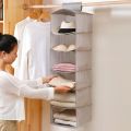wardrobe organiser Closet Organizer Hanging Storage Bag Wardrobe Cloth Organizer 5/6 Layers Shelf Foldable Clothing Storage Rack Shelves. 