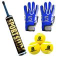 Pack Of 3- Sportsium Tape Ball Full CAne Handle Cricket Bat with 3 Sportsium Tape Balls and a Pair of Batting Gloves. 