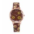 Women Vintage Leather Ladies Personalized Wristwatches Printing Ladies Quartz Watch Ladies 效邪褋褘 袞械薪褋泻懈械. 