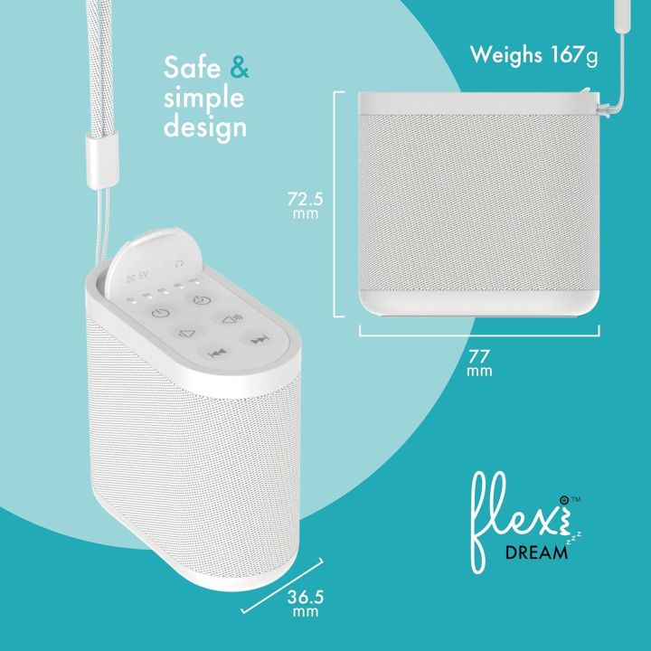 Flexi%20Dream%20%7C%20White%20Noise%20Machine%20Baby%20Adults%20%7C%2021%20Soothing%20Sounds%20Sleeping%20Nursery%20Travel%20Home%20Office%20%7C%2016%20Hours%20Play%20%7C%20USB%20Rechargeable%204%20Timer%20%7C%2032%20Levels%20Volume%20(White)%20-%20Image%205