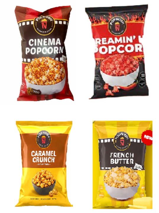 Pop Nosh Cinema, Screamin Hot, Caramel Crunch, French Butter Popcorn, Pack of 4*40gm