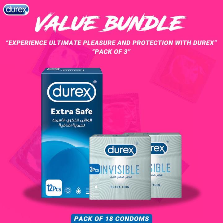 Durex Pack of 3 - Durex Extra Safe 12s Condoms + Durex Invisible Extra Thin 3s Condoms x 2