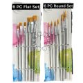 Pack of 6 Flat+Round Paint Brush set, artist paint brushes -Best for Beginners 100% Top Quality. 