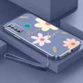 Flower Style Casing for Infinix Hot 9 X655C X656 X655 X655D 2022 New Design Square Shape Phone Case Soft Plating Case Cover with Free Lanyard. 