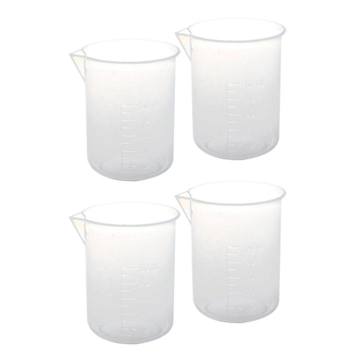 4 Pcs 50 Ml Laboratory Plastic Water Measuring Cup Transparent