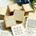 12Pcs Wooden Stamps Floral Pattern Circles and Squares Decorative Rubber Wooden for DIY Craft Card and Scrapbooking. 