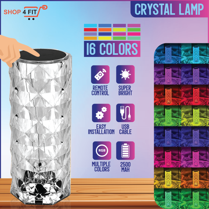 Crystal Lamp, Crystal Diamond Table Lamp, 16Colors Rechargeable Table Lamp, Creative Table Light Projector,USB Rechargeable Crystal Table Lamp Diamond Home Decor Touch Control Crystal Lamp,USB Bedside Lamp for Bedroom Living Room Night Light by Shop-4-Fit