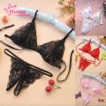 Muses 2pcs/set Erotic Women Lace See Through Triangle Cup Bra Open Crotch Briefs Underwear Set. 