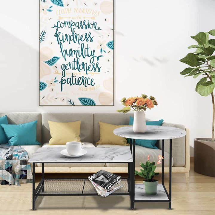 Coffee%20Table%20Black%20Marble%20Set%20of%201%20Round%20and%20Long%20Rectangle%202%20Tiers%20Wood%20Storage%20Shelf%20Detachable%20Living%20Room%20Black%20and%20white%20Marble%20-%20Image%208