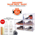 SNEAKYEAR - Pack of 5 STACK'EM Stackable Sneaker Crates Plastic Storage Boxes with Magnetic Side Latch for Men & Women Sneakers, Jordans, Air Max, Yeezys, & Shoes in Black & White. 