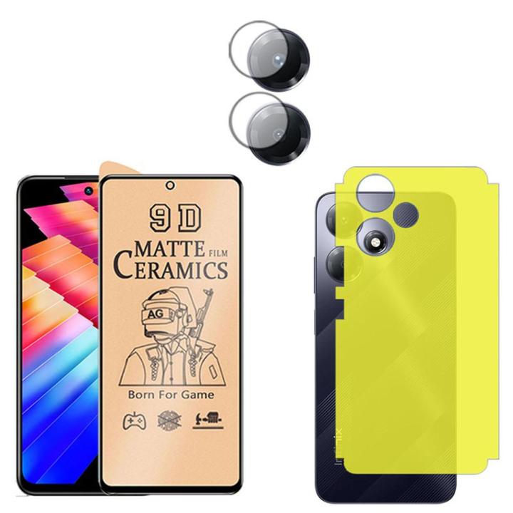 BROTECT Pack of 3 - Infinix Hot 30 Play NFC Ceramic Matte Screen Protector PUBG Gaming Glass 9D 21D + Back Jelly Protector Soft Hydrogel Film + Camera Lens Protector For hot30 play - Transparent